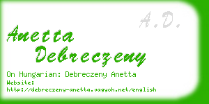 anetta debreczeny business card
